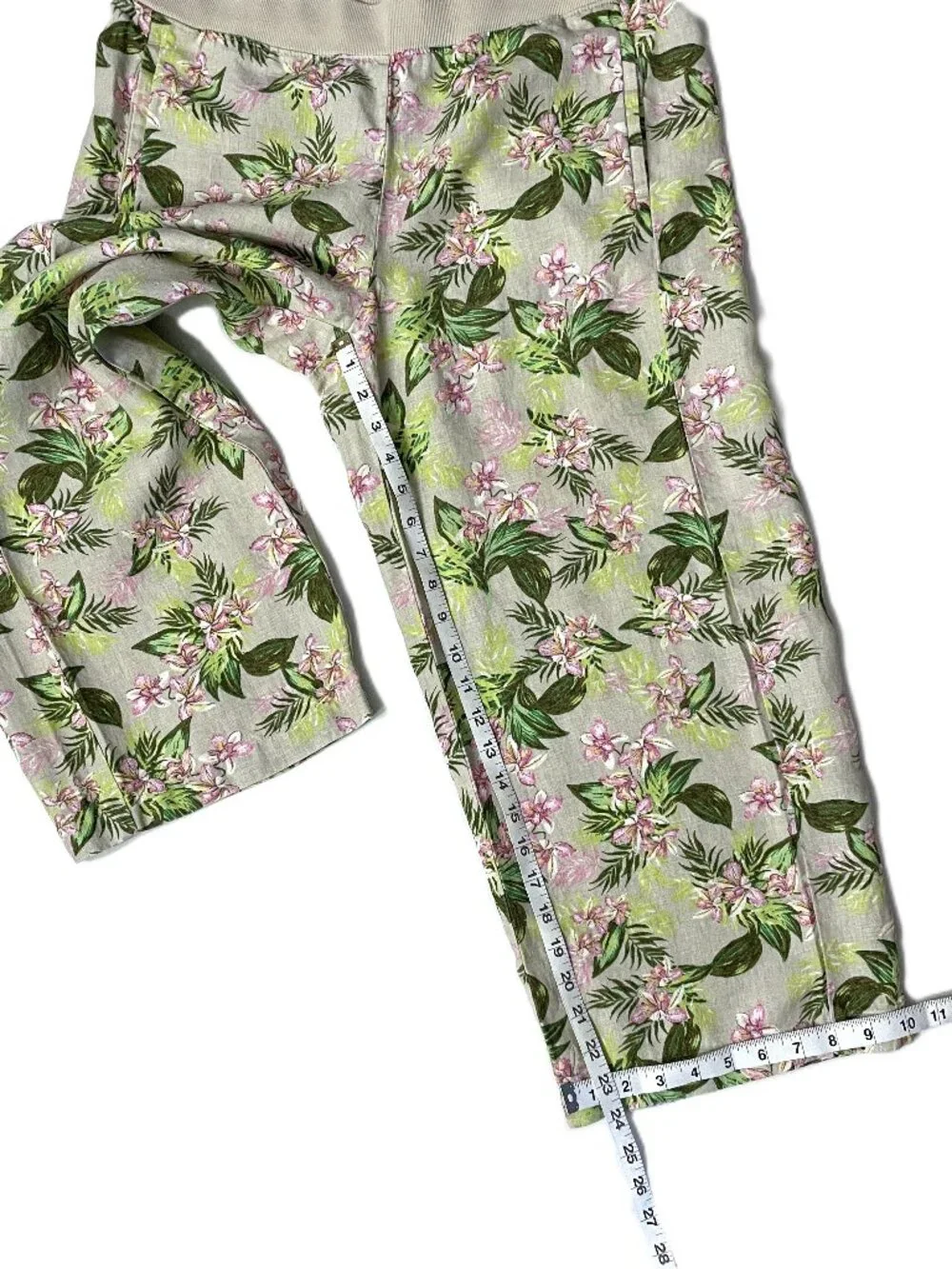 J. Jill Love Linen Cropped Capri Pants Medium Pull On Floral Tropical Pockets
